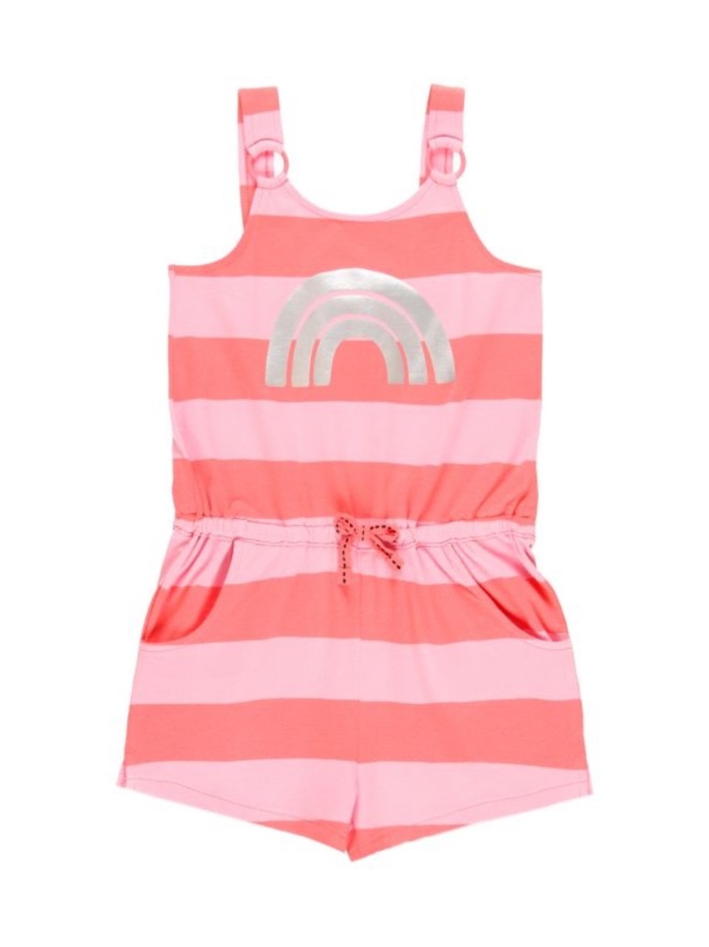 Girls' Pink & Coral Striped Rainbow Romper
